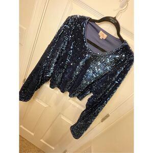 Revolve Camila Coelho blue sequined oversized crop top Small. Must read